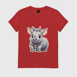 Футболка хлопковая женская Серый носорог, цвет: красный