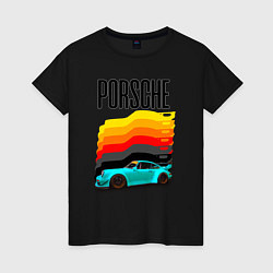 Женская футболка Автомобиль Porsche на фоне флага Германии
