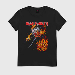 Футболка хлопковая женская Iron Maiden Eddie in Flames, цвет: черный