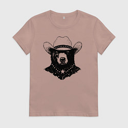 Футболка хлопковая женская Медведь ковбой на диком западе, цвет: пыльно-розовый