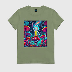 Футболка хлопковая женская Рик Санчес показывает жест победы, цвет: авокадо