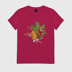 Футболка хлопковая женская Новогодний букет, цвет: маджента