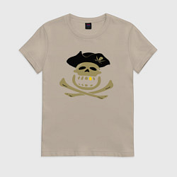 Футболка хлопковая женская Веселый пират, цвет: миндальный