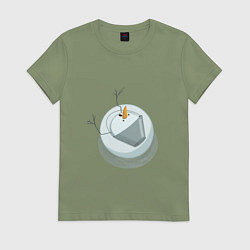Футболка хлопковая женская Снеговик вид сверху, цвет: авокадо
