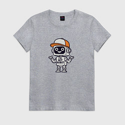 Футболка хлопковая женская Дружелюбный робот в бейсболке, цвет: меланж