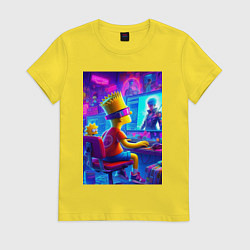 Футболка хлопковая женская Барт и Мэгги выбирают персонажа, цвет: желтый