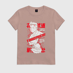 Футболка хлопковая женская Токийские мстители Такемичи Ханагаки, цвет: пыльно-розовый