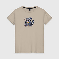 Футболка хлопковая женская Енот колдует Гарри Поттер пародия, цвет: миндальный