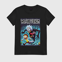 Футболка хлопковая женская Веном вселился в Рика - нейрошутка, цвет: черный