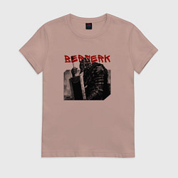 Футболка хлопковая женская Берсерк Гатс с мечом, цвет: пыльно-розовый