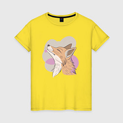 Футболка хлопковая женская Лиса с улыбающимся выражением морды, цвет: желтый