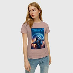 Футболка хлопковая женская Counter Strike 2 - shooter, цвет: пыльно-розовый — фото 2