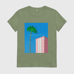 Футболка хлопковая женская Калифорния вайб, цвет: авокадо