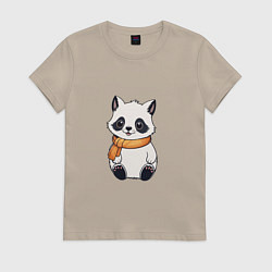 Футболка хлопковая женская Милый белый енот, цвет: миндальный