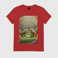 Футболка хлопковая женская Влюбленные черепашки, цвет: красный