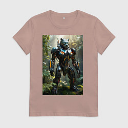 Футболка хлопковая женская Кибер-пантера вышла на охоту, цвет: пыльно-розовый