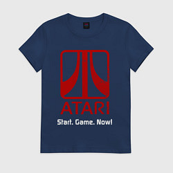 Футболка хлопковая женская Atari logo - start game now, цвет: тёмно-синий