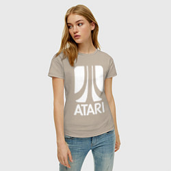 Футболка хлопковая женская Atari logo white, цвет: миндальный — фото 2