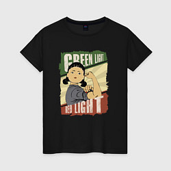 Футболка хлопковая женская Зелёный и красный свет, цвет: черный