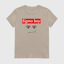 Футболка хлопковая женская Sigma boy roblox face - gaming meme collab, цвет: миндальный