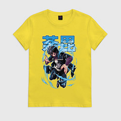 Футболка хлопковая женская Моя геройская академия Даби синее пламя, цвет: желтый