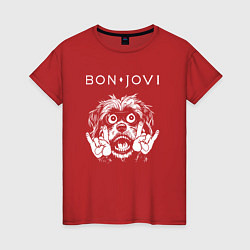 Футболка хлопковая женская Bon Jovi rock dog, цвет: красный