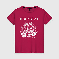 Футболка хлопковая женская Bon Jovi rock dog, цвет: маджента