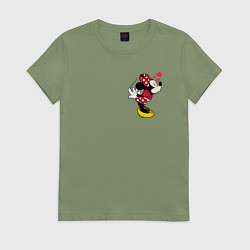Футболка хлопковая женская Минни Маус поцелуй - парные мышки, цвет: авокадо