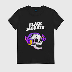 Футболка хлопковая женская Black Sabbath - неоновый череп, цвет: черный