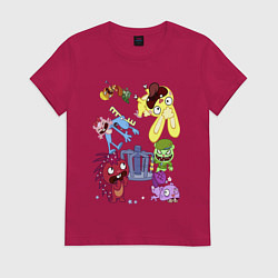 Футболка хлопковая женская Happy three friends - carousel, цвет: маджента