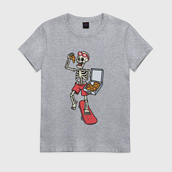 Футболка хлопковая женская Скейтер с пиццей, цвет: меланж
