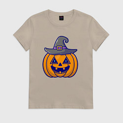 Футболка хлопковая женская Тыковка в шляпке, цвет: миндальный