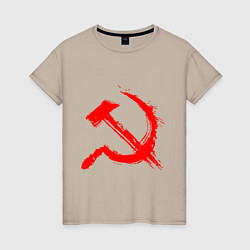 Футболка хлопковая женская Sickle and hammer red paint, цвет: миндальный