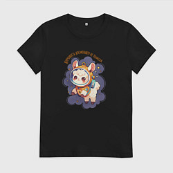 Футболка хлопковая женская Овечка космонавт вышла в открытый космос, цвет: черный
