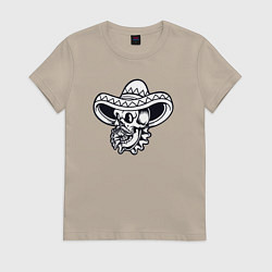 Футболка хлопковая женская Черепок в сомбреро, цвет: миндальный