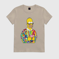 Футболка хлопковая женская Красочный Гомер, цвет: миндальный