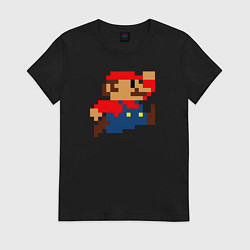 Футболка хлопковая женская Mario 8 bit, цвет: черный