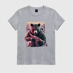 Футболка хлопковая женская Крутой медведь - спецназ, цвет: меланж