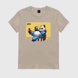Футболка хлопковая женская Panda with beer, цвет: миндальный