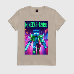 Футболка хлопковая женская Minecraft 2099 - neon glow fantasy, цвет: миндальный