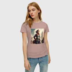 Футболка хлопковая женская Сильная женщина, цвет: пыльно-розовый — фото 2