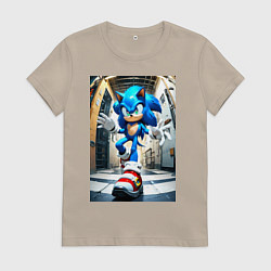 Футболка хлопковая женская Соника застали врасплох, цвет: миндальный