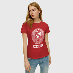 Футболка хлопковая женская Герб СССР - Союз Советских Социалистических Респуб, цвет: красный — фото 2