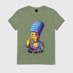 Футболка хлопковая женская Marge Simpson - punks not dead motto, цвет: авокадо