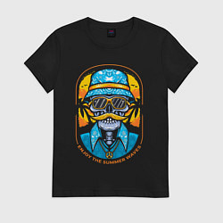 Футболка хлопковая женская Скелет в очках, цвет: черный