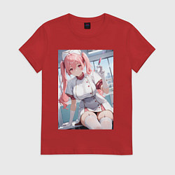 Футболка хлопковая женская Медсестричка сделает тебе укол любви - пышная аним, цвет: красный