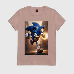 Футболка хлопковая женская Бегущий Соник, цвет: пыльно-розовый