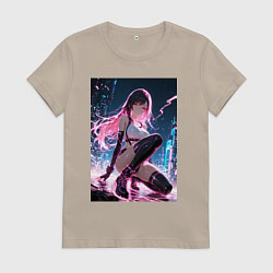Футболка хлопковая женская Тифа Локхарт из Final Fantasy VII в стиле киберпан, цвет: миндальный