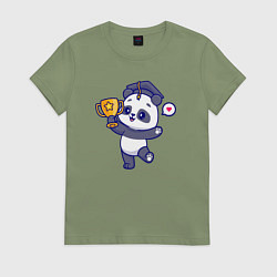 Футболка хлопковая женская Панда чемпион, цвет: авокадо