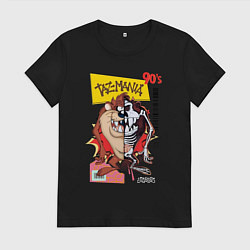 Футболка хлопковая женская Taz mania - тасманский дьявол, цвет: черный